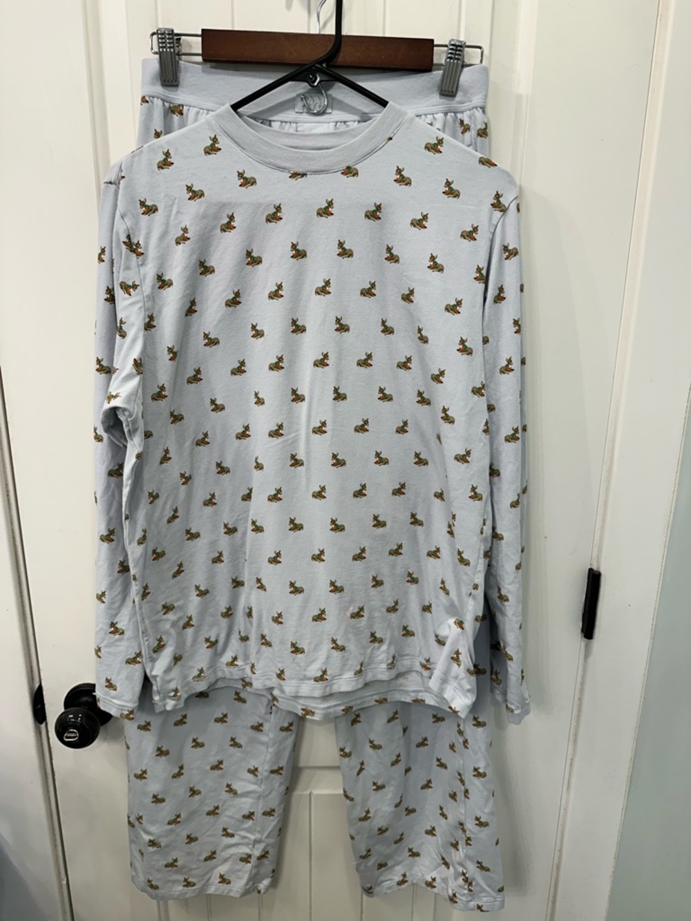 SKIMS Holiday Deer Fawn Long Sleeve & Pants Pajama Set Light Blue S - Picture 2 of 8